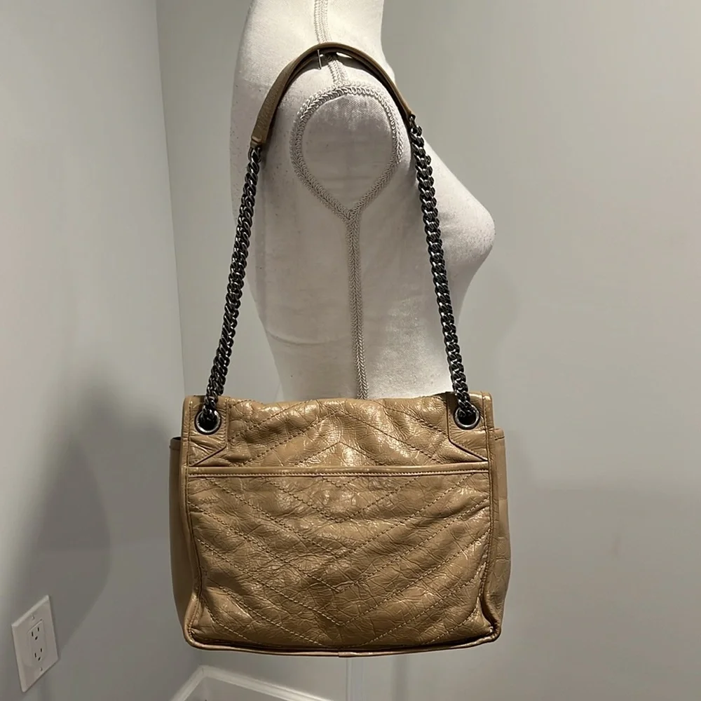YSL Saint Laurent NIKI Medium Chain Flap Bag Matelasse Neutral Leather Handbag - Picture 6 of 16